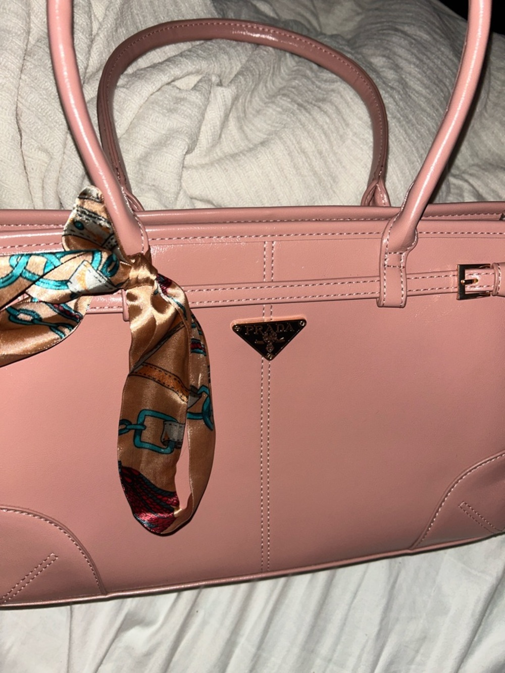 Prada Pink Leather Top-Handle Tote with Scarf Accent